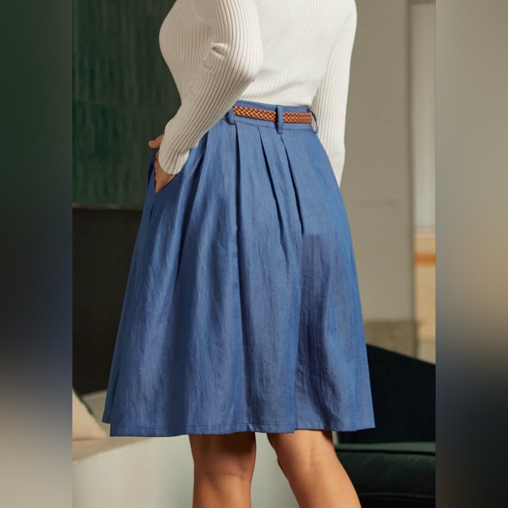 NWT ModCloth Chambray Bookstore's Best Button Front Skirt Size M - Picture 6 of 10